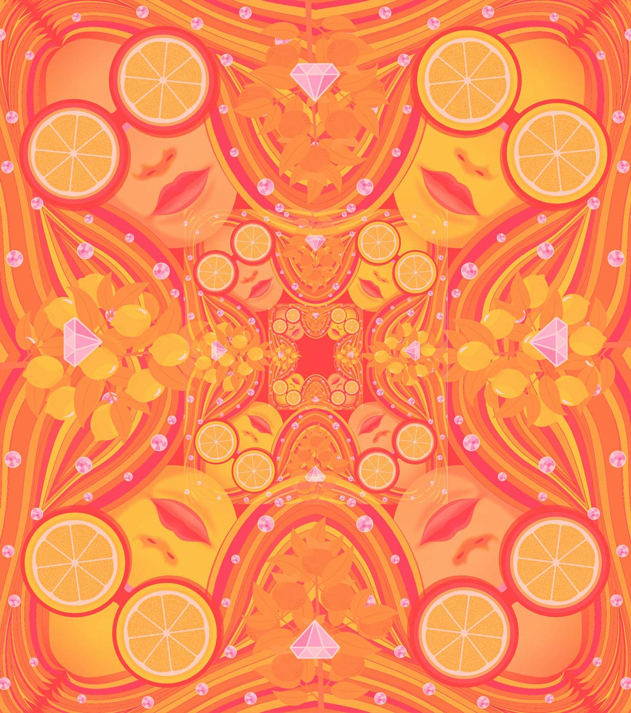 orange kaleidoscope illustration of ladies face