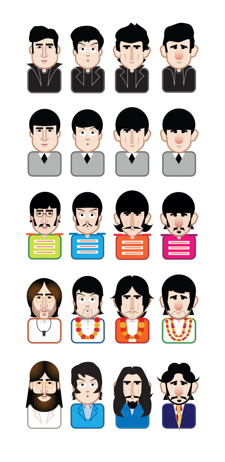 an animated illustration of the career timeline of the Beatles