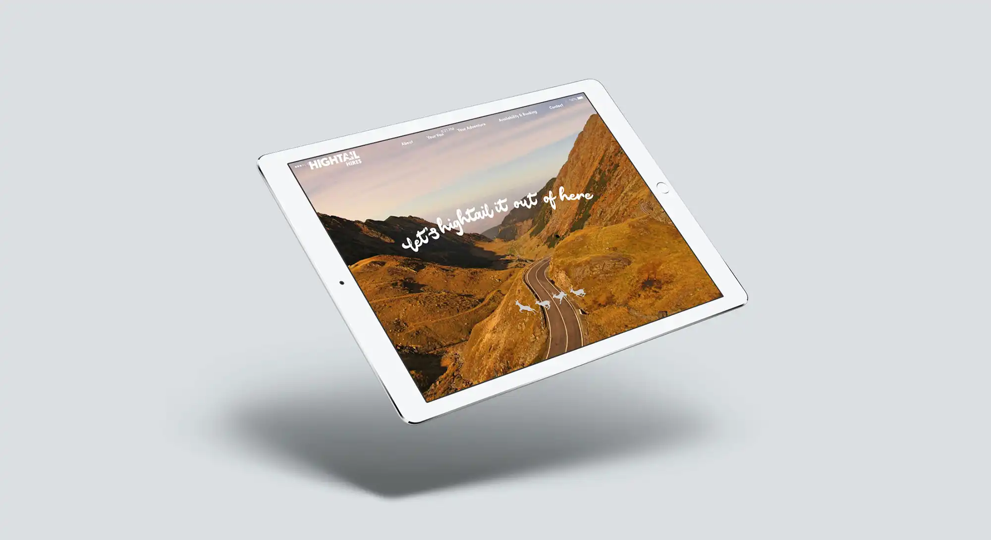 Outdoor website design shown on an iPad tablet device